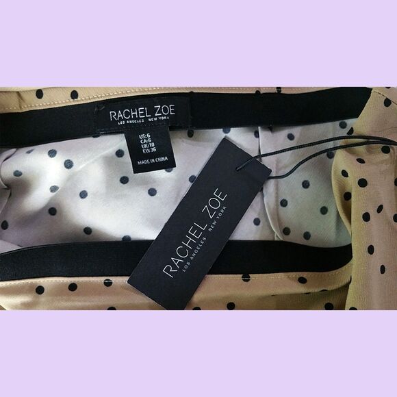 RACHEL ZOE NEW Polka Dot A-Line Beige Midi Skirt 6 - Picture 5 of 9